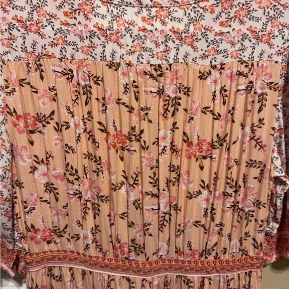 R. Vivimos Bohemian Peach Floral V-Neck Button Down Midi Summer Dress Sz S 4/6 - Picture 10 of 16